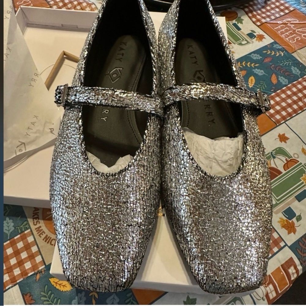 Katy Perry Collections Silver Glitter Mary Jane Flats